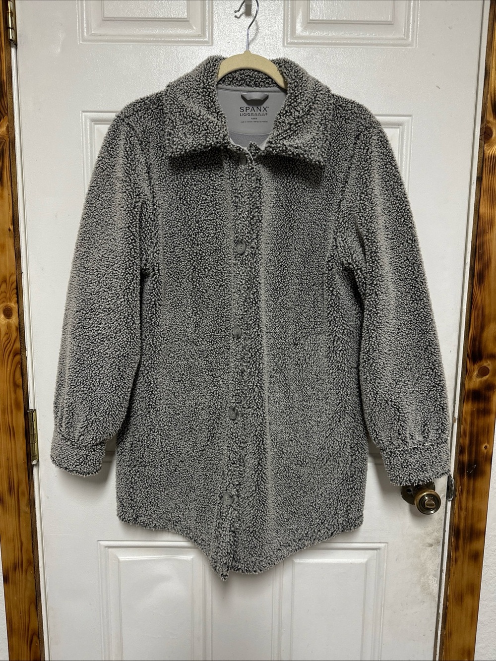 Spanx Women's Luxe Fleece Shirt Jacket Large, Gray, Button-Up